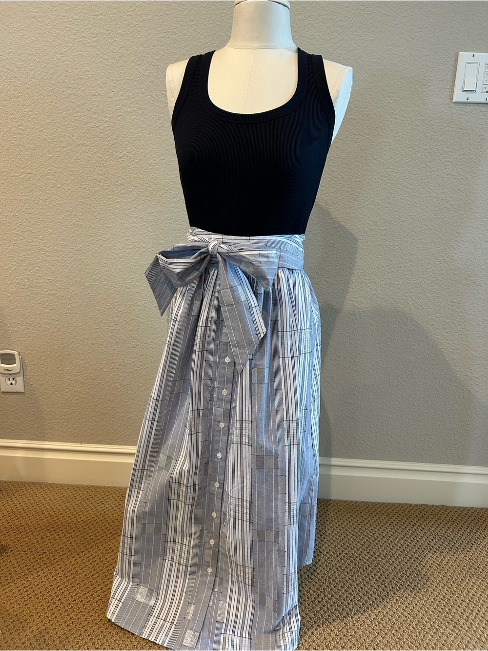Ramy Brook Striped Tie-Waist Midi Dress NWT